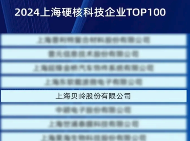 上海貝嶺榮登《2024上海硬核科技企業TO