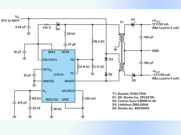 LT8315雙極性電源方案：寬輸入高壓轉±12V設計解析